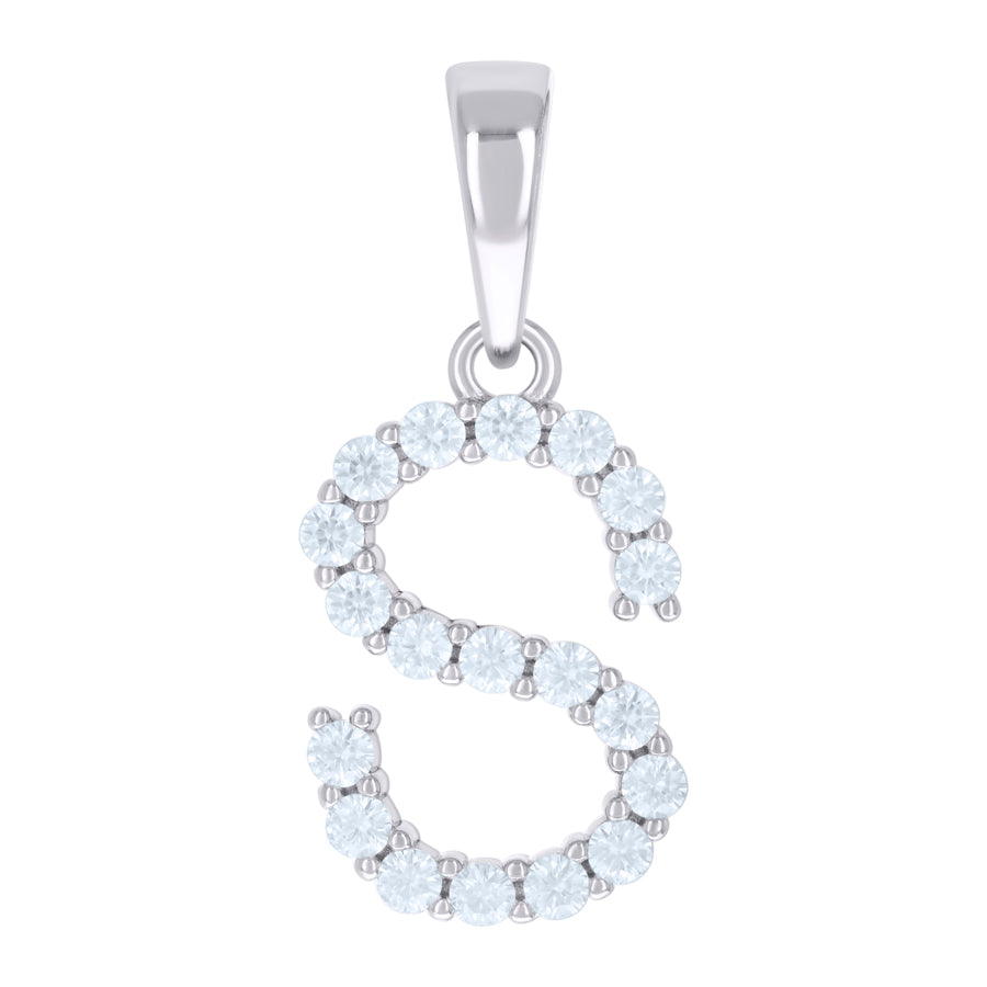 925 Sterling Silver Cz Pendant Initial Letter "S"