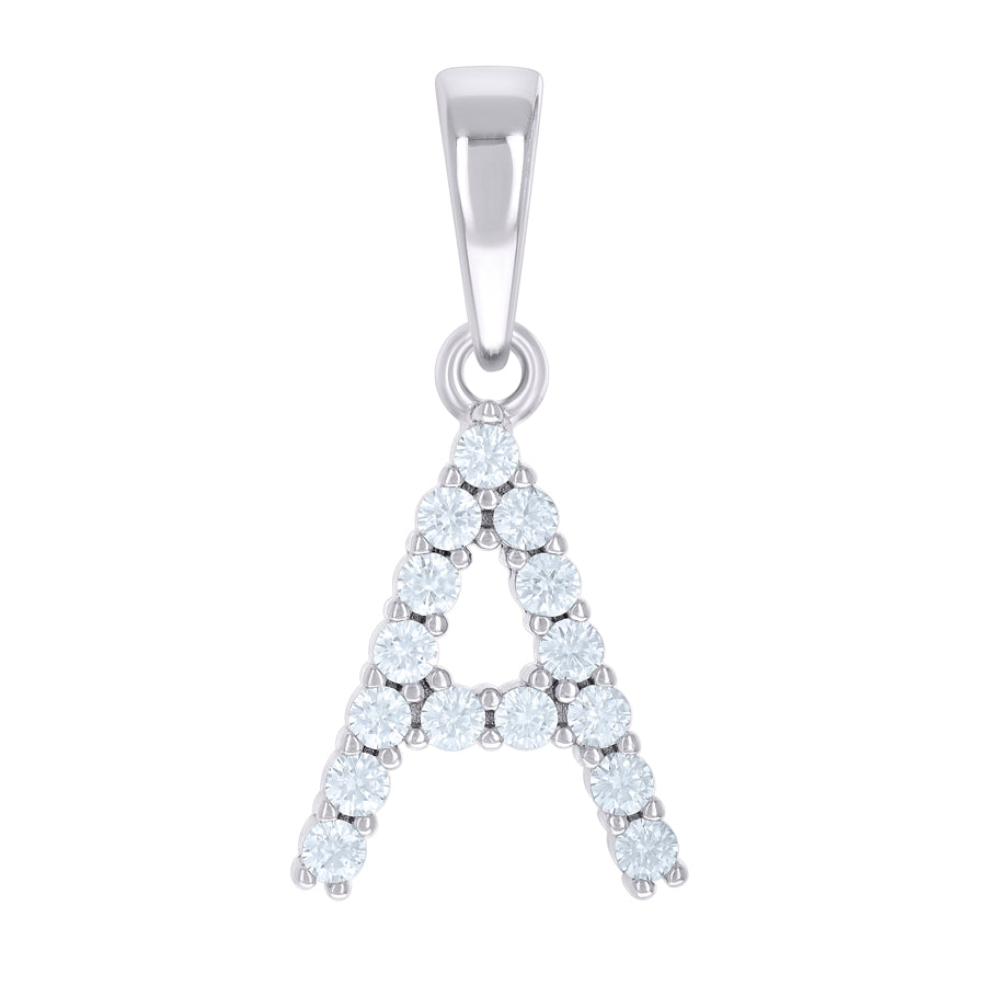 925 Sterling Silver Cz Pendant Initial Letter "A"