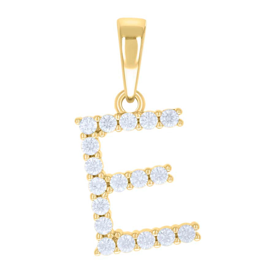 925 Sterling Silver Cz Pendant Initial Letter "E"