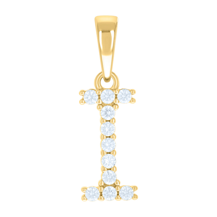 925 Sterling Silver Cz Pendant Initial Letter "I"