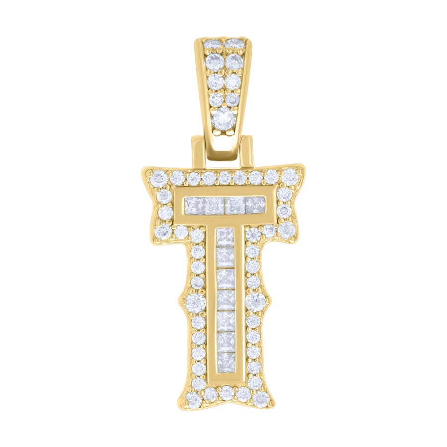 925 Silver Pendant "T" Moissanite 0.44Ct, Baguette