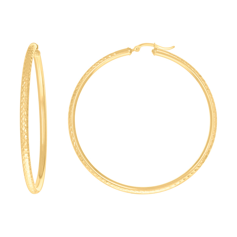 10Kt Gold Fancy Hoop Earrings 3mm