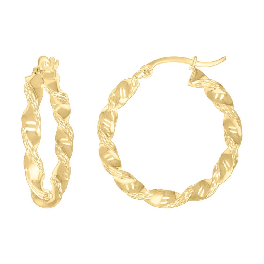 10Kt Gold Fancy Hoop Earrings 3mm