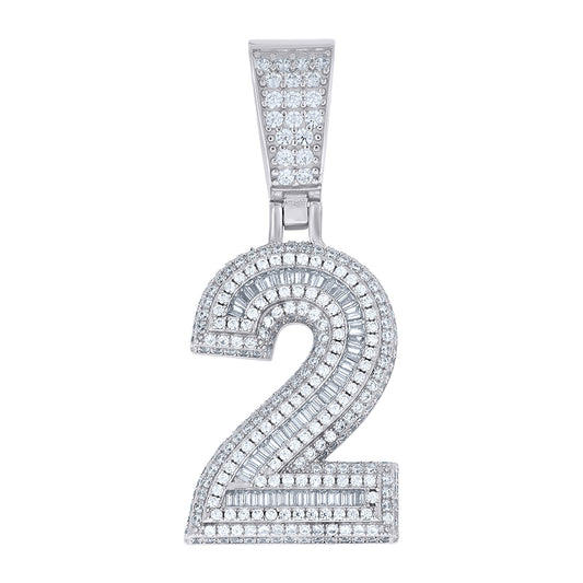925 Sterling Silver Cz Pendant Number "2"