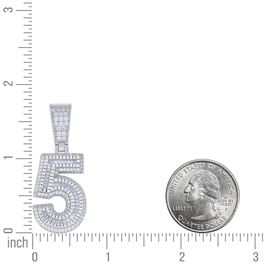 925 Sterling Silver Cz Pendant Number "5"