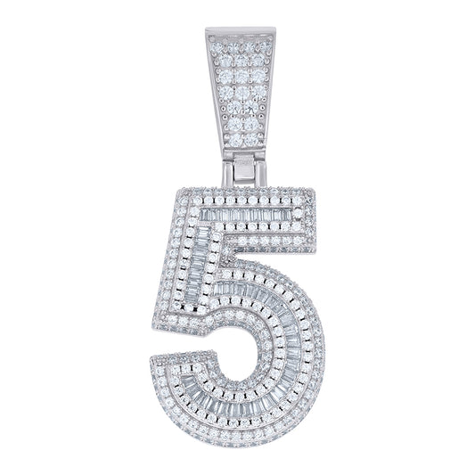 925 Sterling Silver Cz Pendant Number "5"