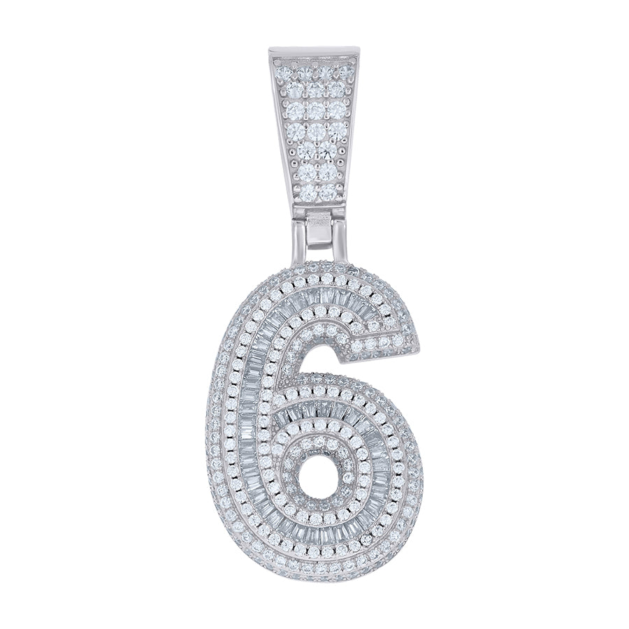 925 Sterling Silver Cz Pendant Number "6"