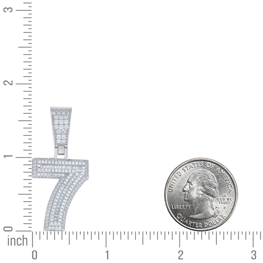 925 Sterling Silver Cz Pendant Number "7"