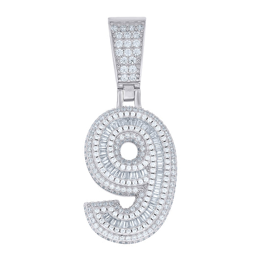 925 Sterling Silver Cz Pendant Number "9"