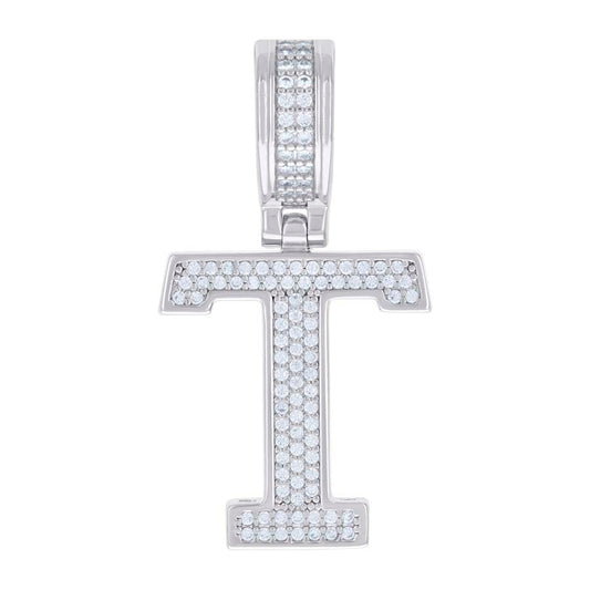 925 Silver Initial Letter "T" Pendant Moissanite C