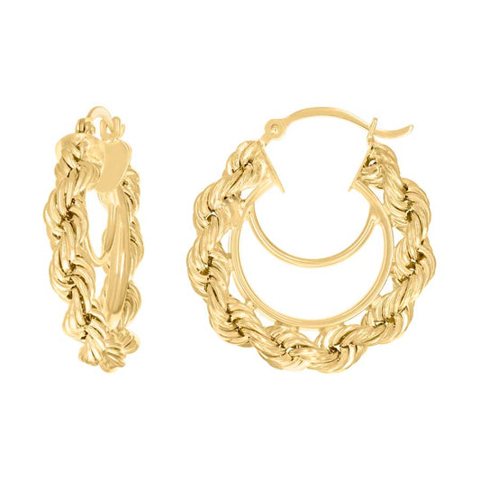 14Kt Gold Fancy Hoop Earrings 4mm