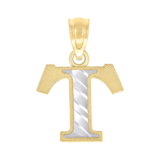 10K Gold Initial Letter "T" Pendant