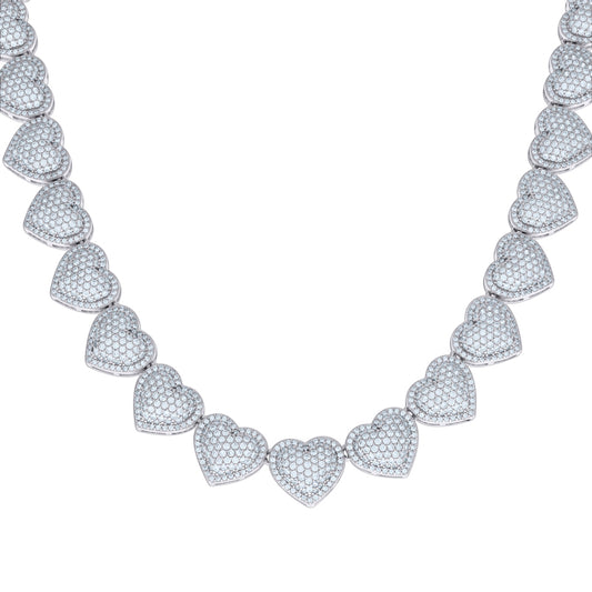 925 Sterling Silver Cz  Heart Necklace 14mm