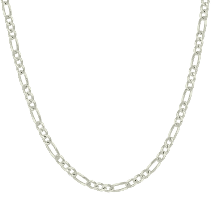925 Sterling Silver Solid Pave Classic Figaro Silver Plated 080 3.0mm
