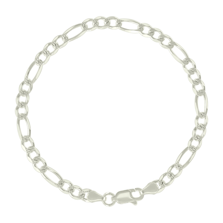 925 Sterling Silver Solid Pave Classic Figaro Silver Plated 120 5.0mm