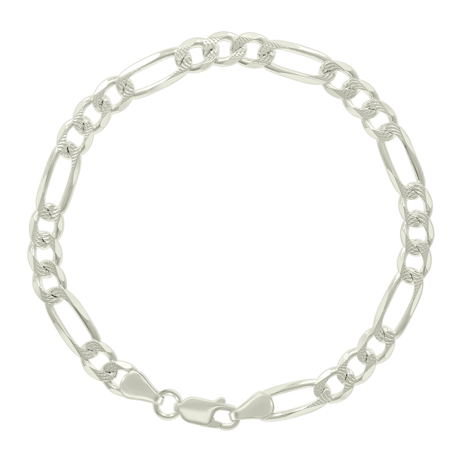925 Sterling Silver Solid Pave Classic Figaro Silver Plated 150 6.0mm