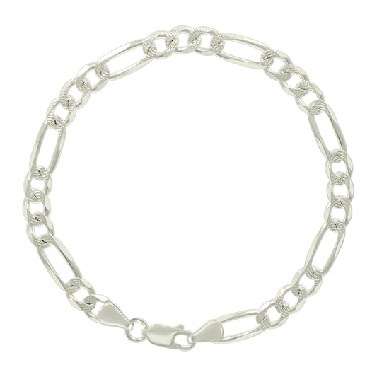 925 Sterling Silver Solid Pave Classic Figaro Silver Plated 150 6.0mm