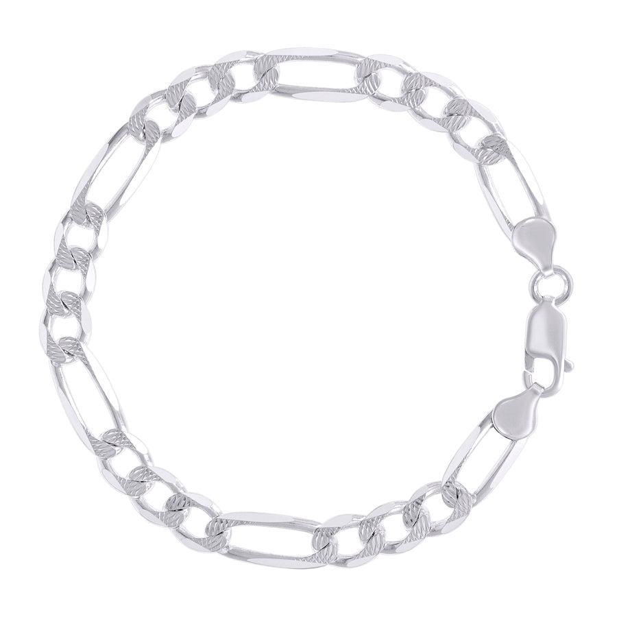 925 Sterling Silver Solid Pave Classic Figaro Silver Plated 180 7.0mm
