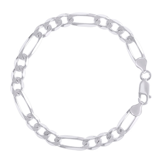 925 Sterling Silver Solid Pave Classic Figaro Silver Plated 180 7.0mm