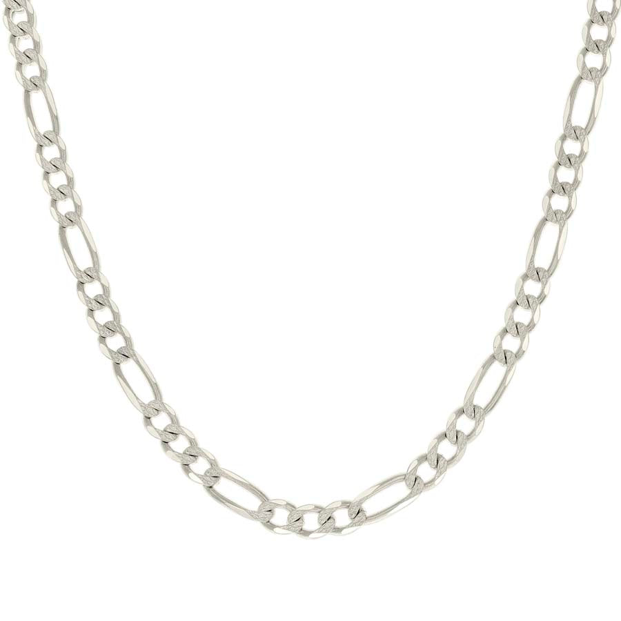 925 Sterling Silver Solid Pave Classic Figaro Silver Plated 180 7.0mm