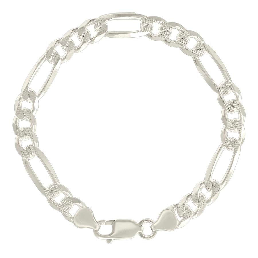 925 Sterling Silver Solid Pave Classic Figaro Silver Plated 200 8.0mm