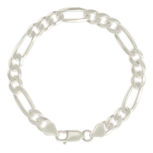 925 Sterling Silver Solid Pave Classic Figaro Silver Plated 200 8.0mm