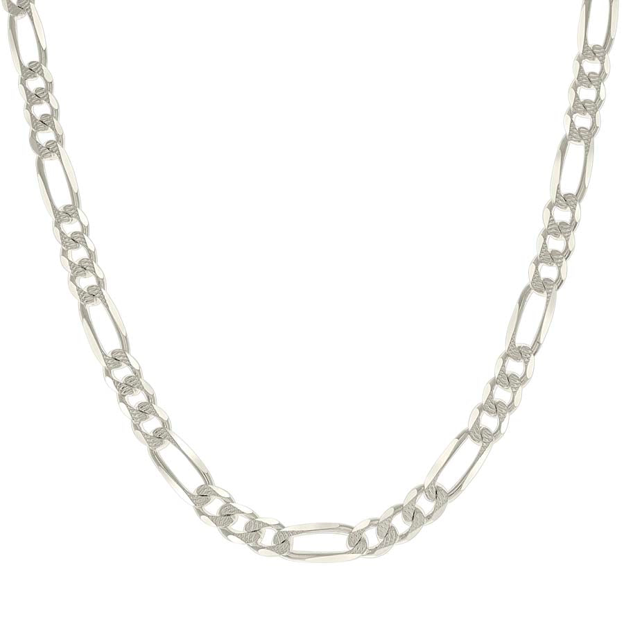 925 Sterling Silver Solid Pave Classic Figaro Silver Plated 200 8.0mm