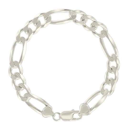 925 Sterling Silver Solid Pave Classic Figaro Silver Plated 250 9.5mm
