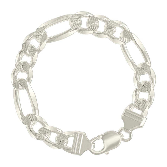925 Sterling Silver Solid Pave Classic Figaro Silver Plated 300 11.0mm