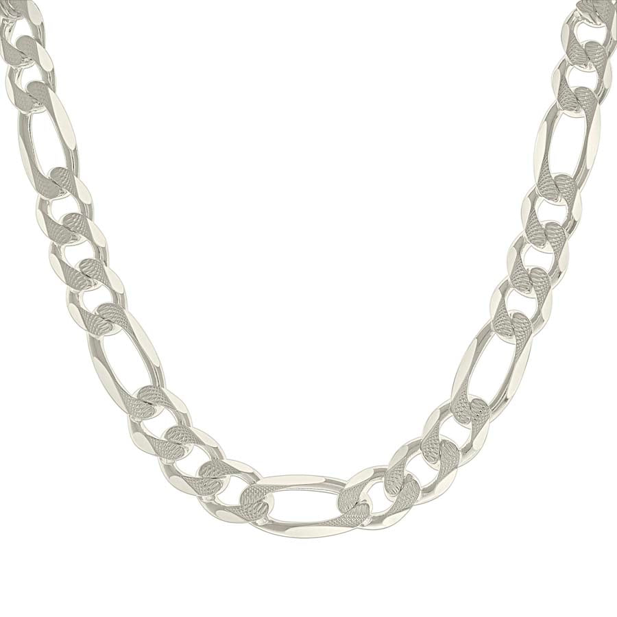 925 Sterling Silver Solid Pave Classic Figaro Silver Plated 350 13.0mm