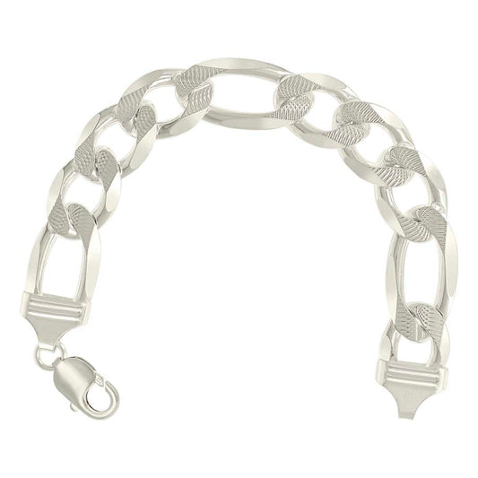 925 Sterling Silver Solid Pave Classic Figaro Silver Plated 400 14.0mm