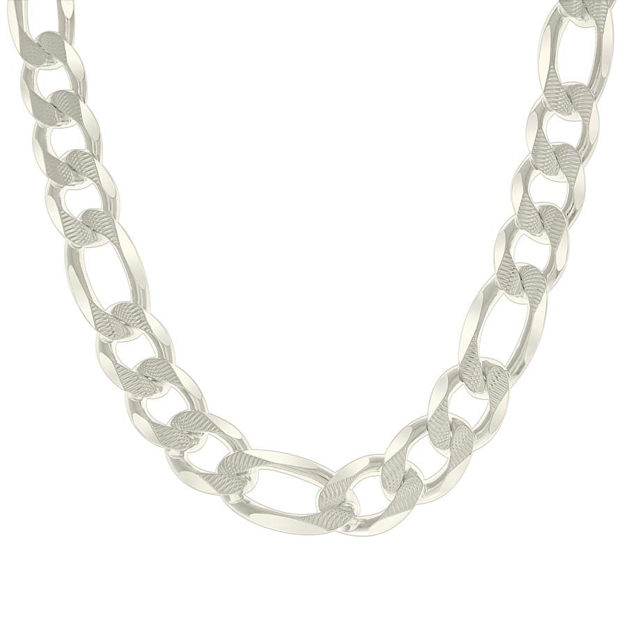 925 Sterling Silver Solid Pave Classic Figaro Silver Plated 400 14.0mm