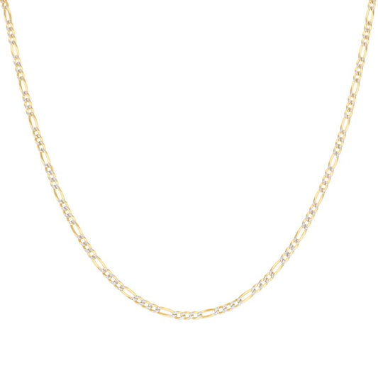 925 Sterling Silver Pave Super Flat Figaro Chain Two Tone 080 2.6mm