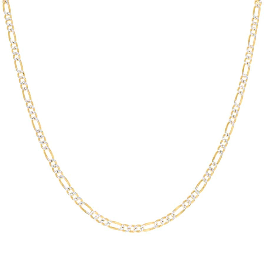 925 Sterling Silver Pave Super Flat Figaro Chain Two Tone 100 3.6mm
