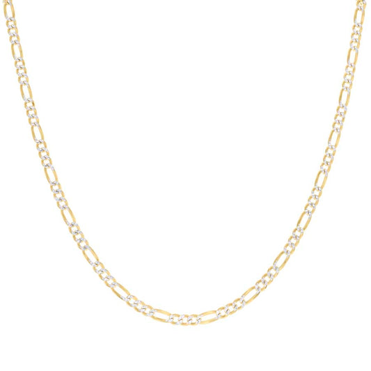 925 Sterling Silver Pave Super Flat Figaro Chain Two Tone 100 3.6mm