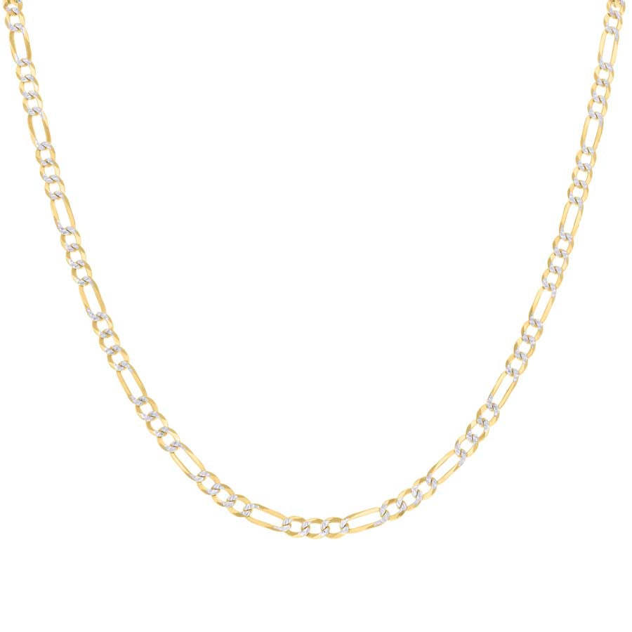 925 Sterling Silver Pave Super Flat Figaro Chain Two Tone 120 4.0mm