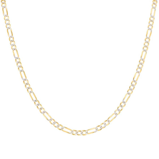 925 Sterling Silver Pave Super Flat Figaro Chain Two Tone 120 4.0mm