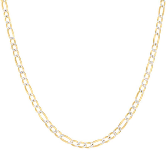 925 Sterling Silver Pave Super Flat Figaro Chain Two Tone 150 4.7mm
