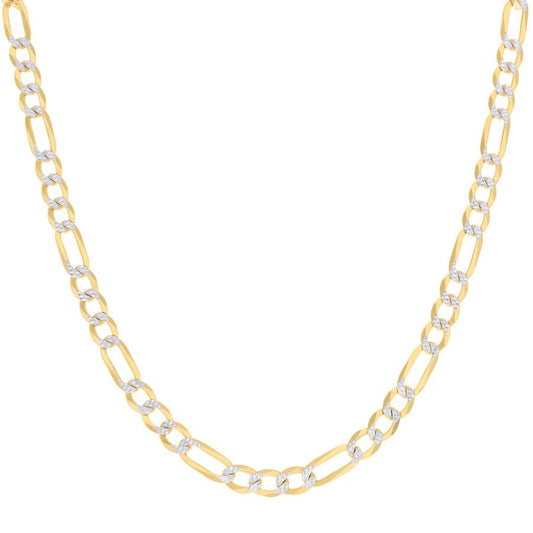925 Sterling Silver Pave Super Flat Figaro Chain Two Tone 180 6.7mm