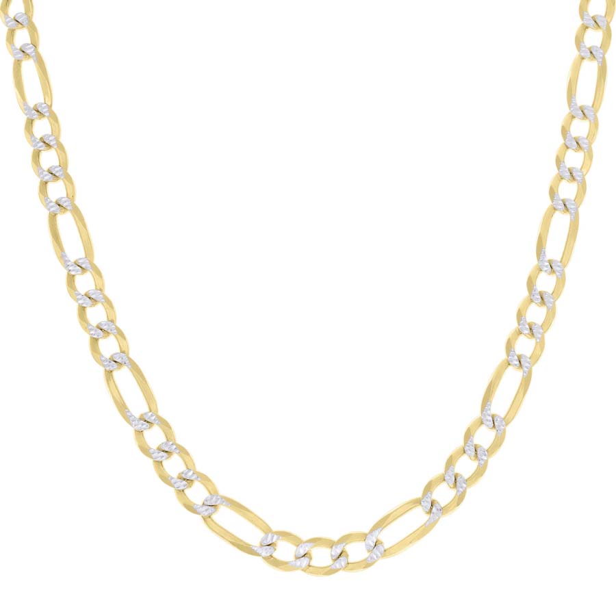 925 Sterling Silver Pave Super Flat Figaro Chain Two Tone 200 7.5mm