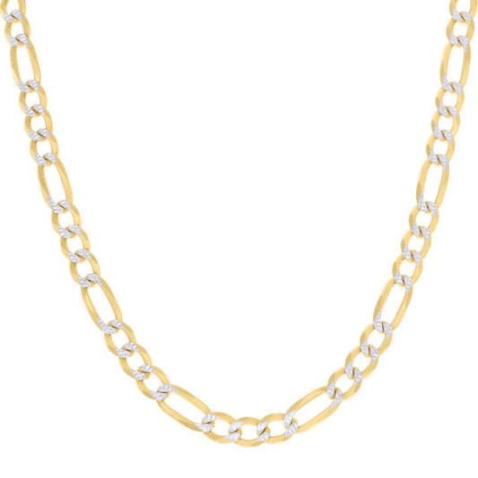 925 Sterling Silver Pave Super Flat Figaro Chain Two Tone 200 7.5mm
