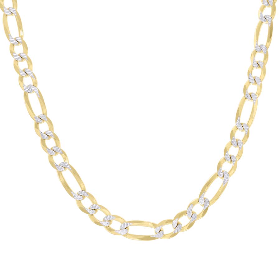 925 Sterling Silver Pave Super Flat Figaro Chain Two Tone 250 8.2mm