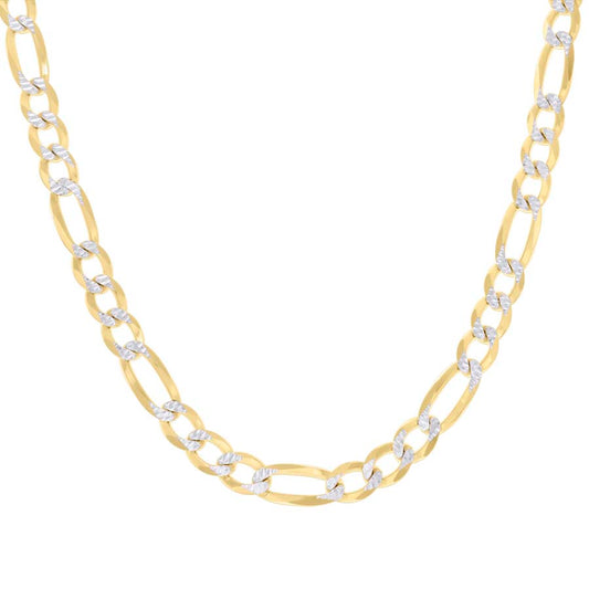 925 Sterling Silver Pave Super Flat Figaro Chain Two Tone 250 8.2mm