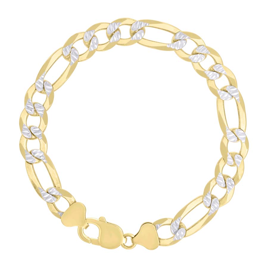 925 Sterling Silver Pave Super Flat Figaro Chain Two Tone 300 10mm