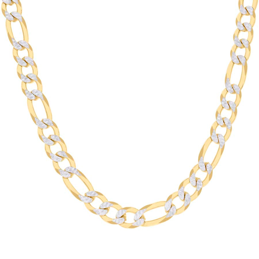 925 Sterling Silver Pave Super Flat Figaro Chain Two Tone 300 10mm