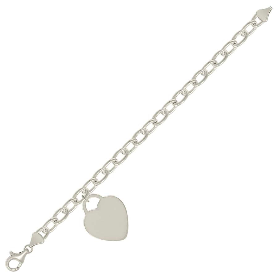 925 Sterling Silver Heart Silver Plated Bracelet 7