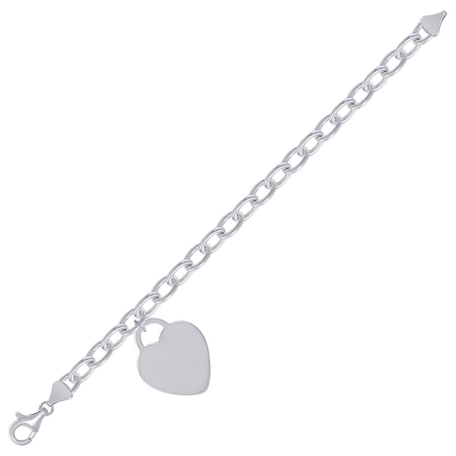 925 Sterling Silver Heart Silver Plated Bracelet 7