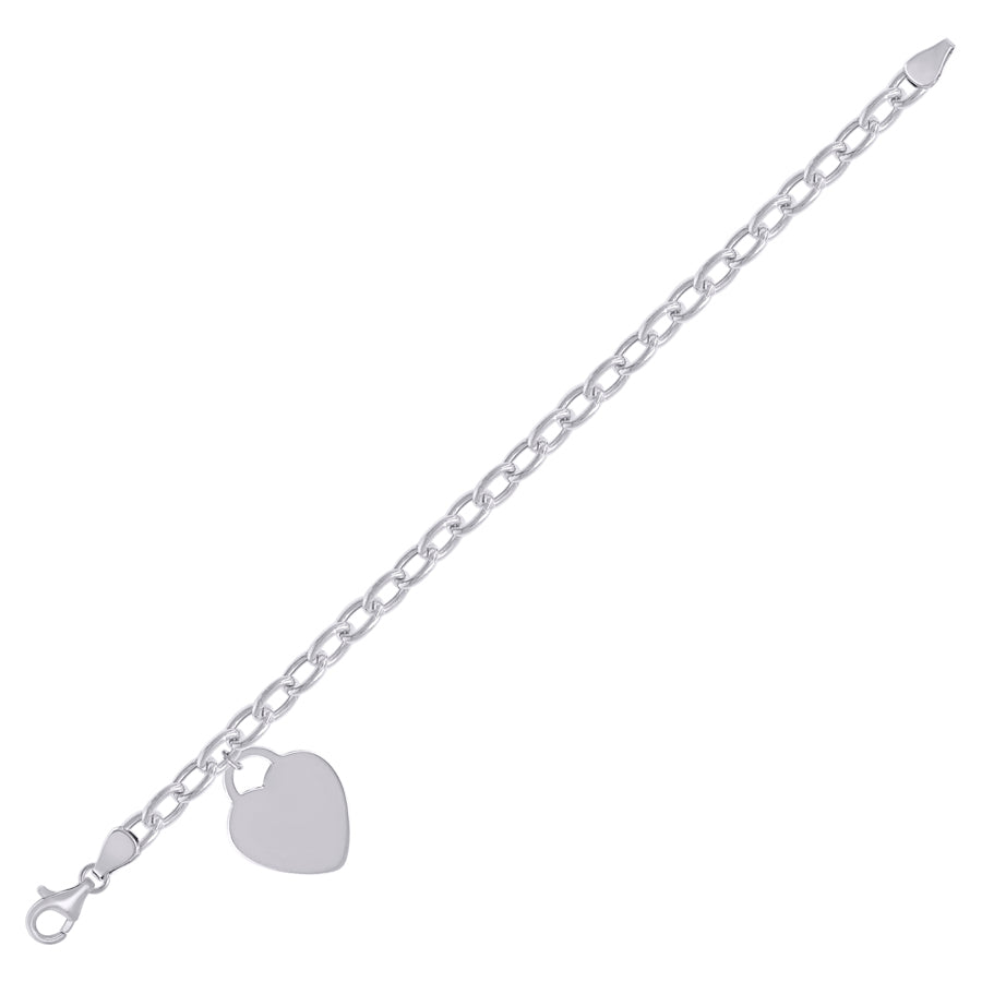 925 Sterling Silver Heart Silver Plated Bracelet 7