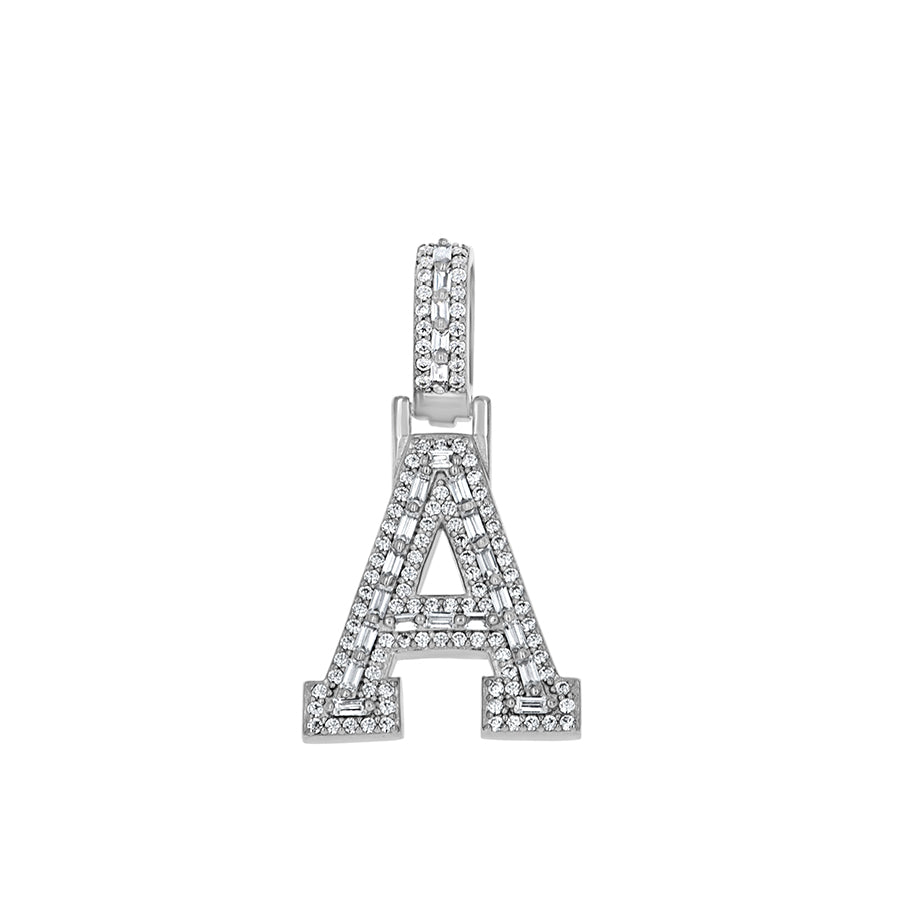 925 Sterling Silver Cz Initial Letter Pendant "A"