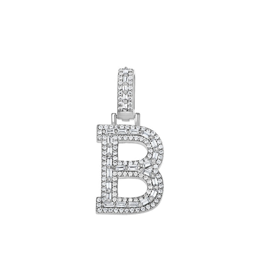 925 Sterling Silver Cz Initial Letter Pendant "B"
